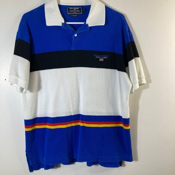 Mens Vintage Polo Sport Ralph Lauren Polo Colorblock Knit Cotton L